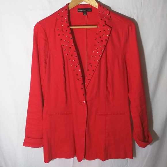 Rock & Republic Jackets & Blazers - Rock & Republic Red Jacket Blazer Studded Collar